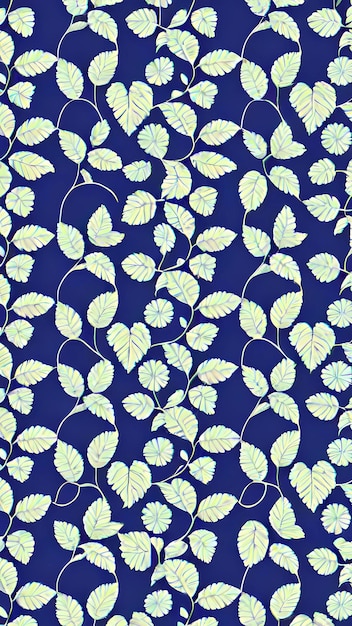 A blue and white floral pattern with leaves and leaves