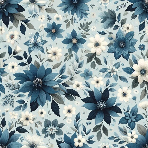 a blue and white floral pattern with many flowers