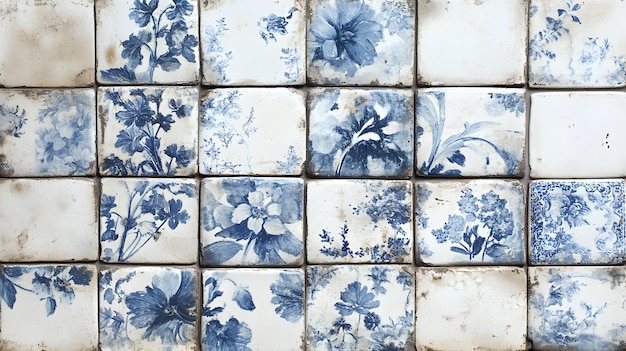 Photo blue and white floral tile pattern