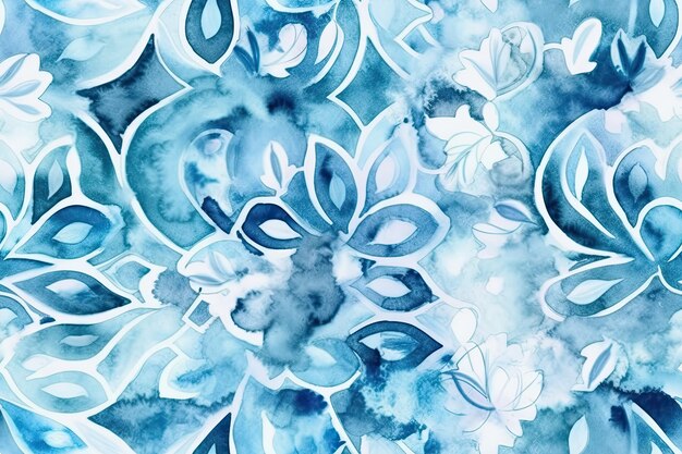 Blue and white flowers painted in watercolor Generative AI