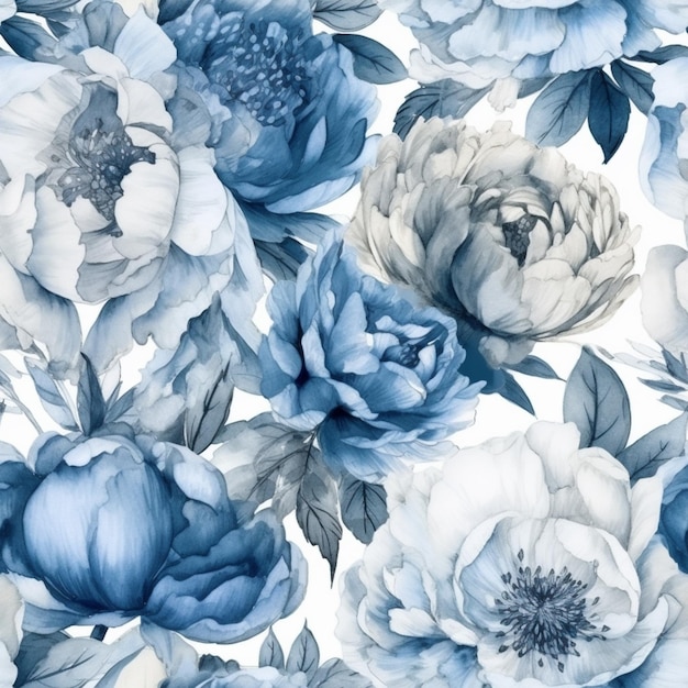 Blue and white flowers on a white background.