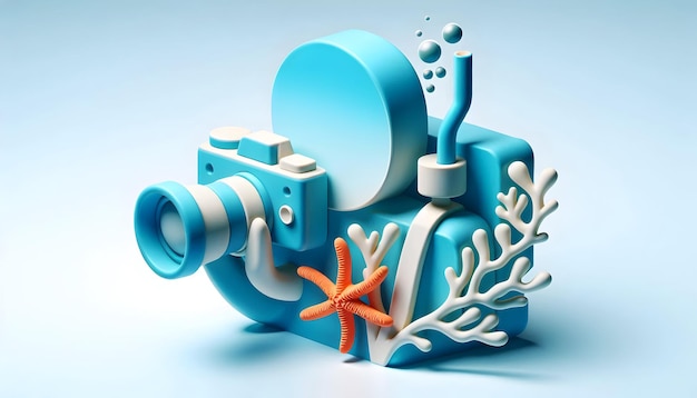 a blue and white illustration of a large underwater camera