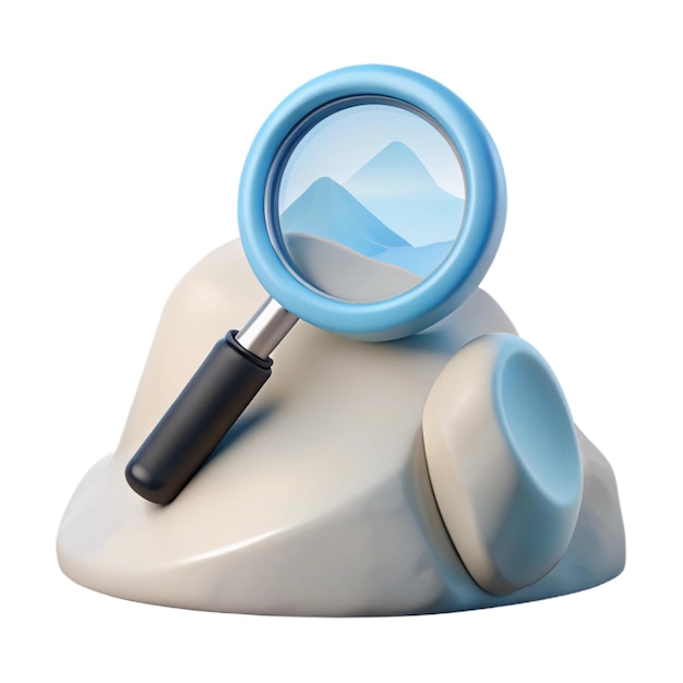 a blue and white item with a magnifying glass on it