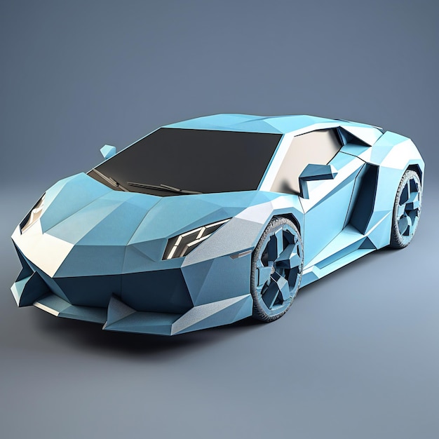 A blue and white lamborghini model is shown in a 3d image.