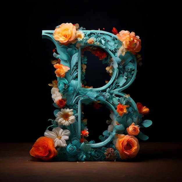 a blue and white letter p made of flowers