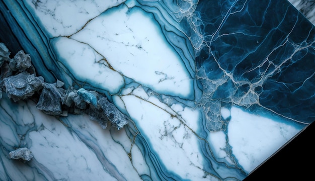 Blue and white marble with golden veins background Generative AI