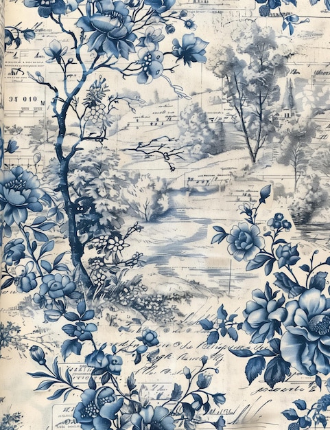 a blue and white painting of a tree with a sign that says  hibiscus