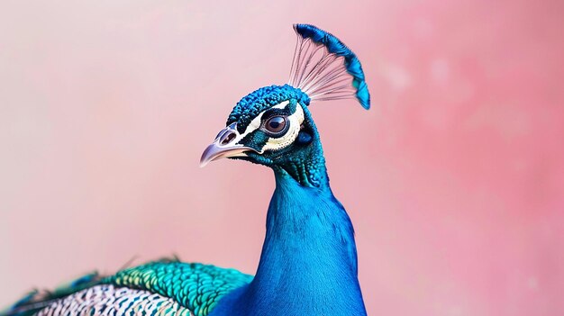 Photo a blue and white peacock with a blue head and a white head