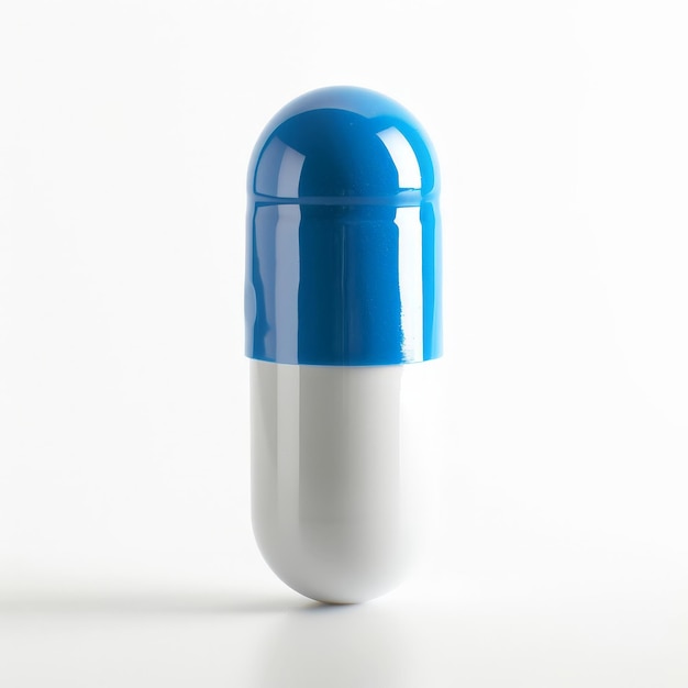 Photo a blue and white pill bottle with a white lid