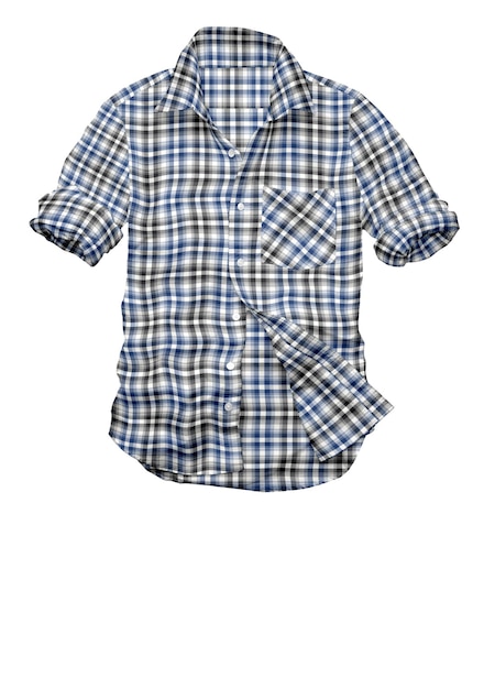 A blue and white plaid shirt with a black and white pattern