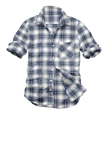 A blue and white plaid shirt with the word " the word " on it.