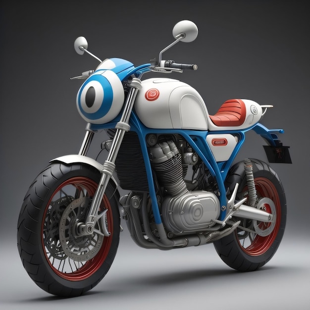 A blue and white retro motorcycle concept with a large eye on headlamp