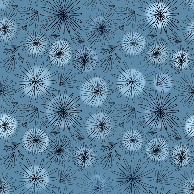 Blue and white seamless pattern with flowers Background with flowers in boho style