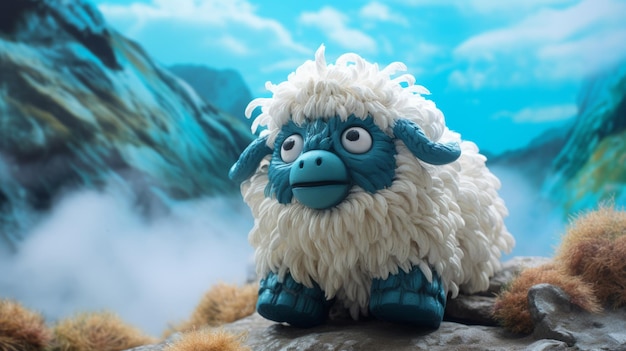 Blue And White Sheep Plush Doll Art In Zbrush Style