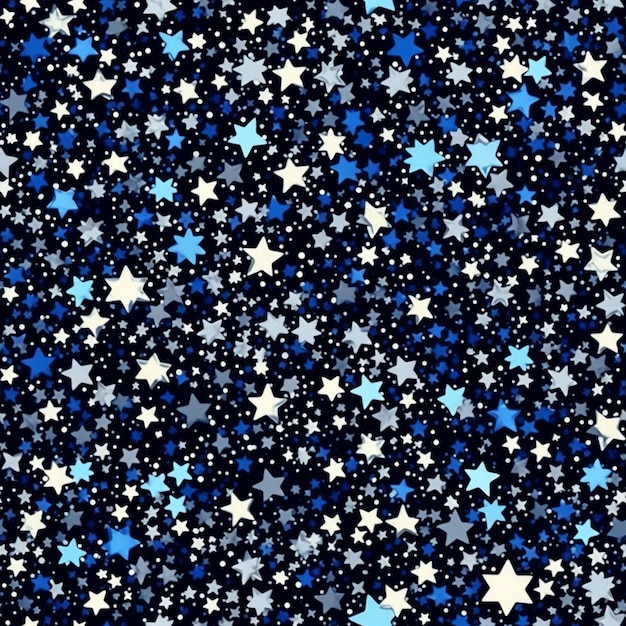 A blue and white stars are scattered on a black background generative ai