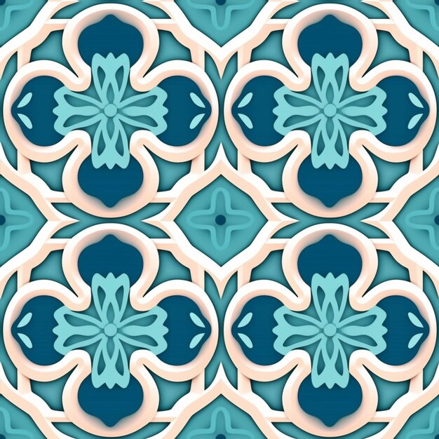 A blue and white tile with a flower design on it generative ai