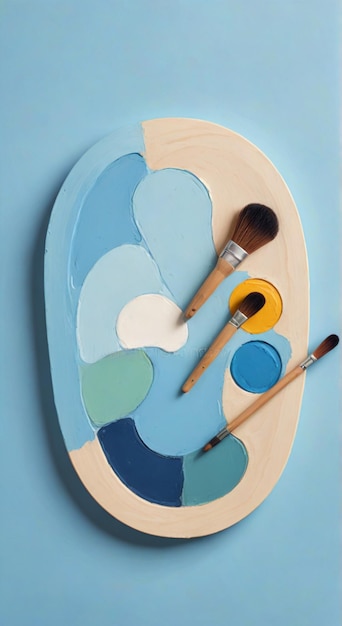 a blue and white tray with a blue sky and a painting of a sunflower