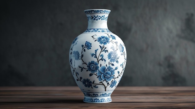 Photo a blue and white vase with a blue flowered design on the bottom