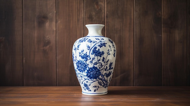 Photo a blue and white vase with a blue flowered design on it