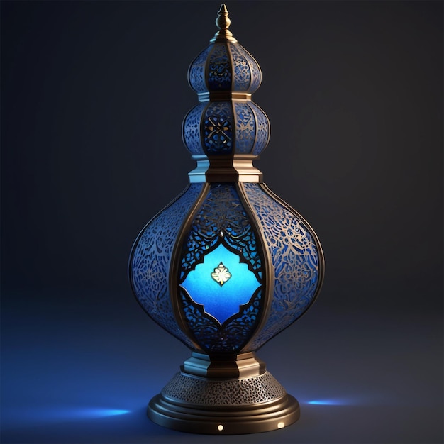 a blue and white vase with a blue light on it