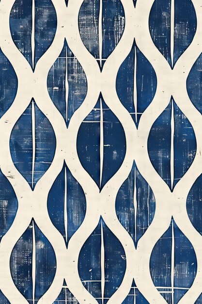 a blue and white wall with a pattern of circles and a blue and white pattern