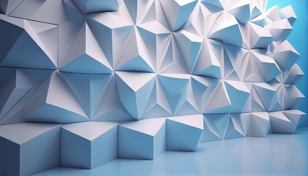 A blue and white wall with a white cube in the middle.