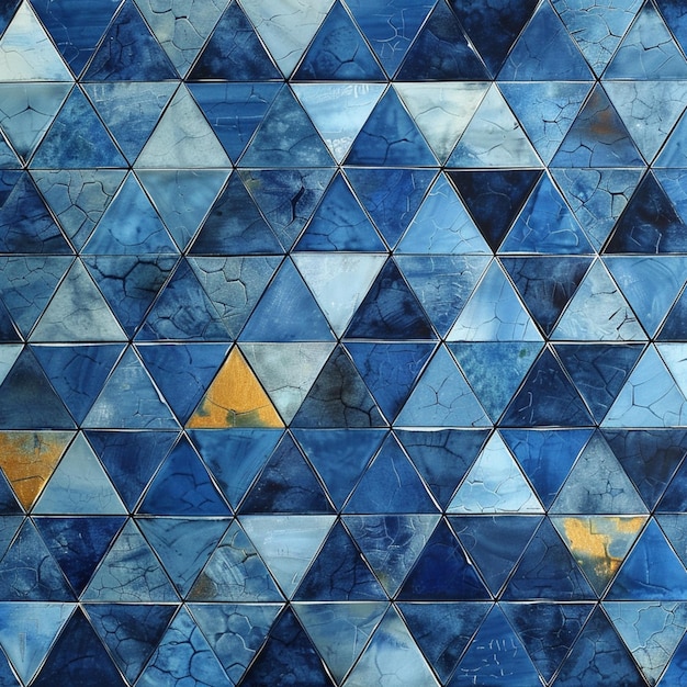 a blue and white wall with a yellow diamond on it