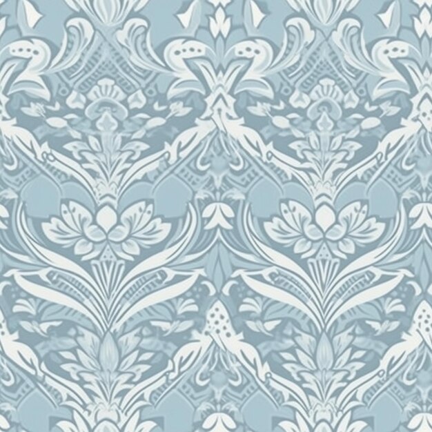 A blue and white wallpaper with a floral design.