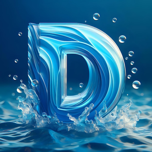 Photo a blue and white water droplet with the letter d in the water