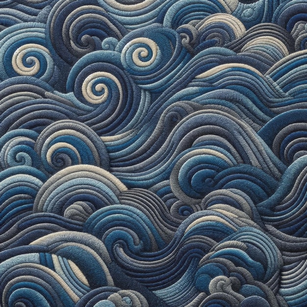 Photo a blue and white wave with spirals on it