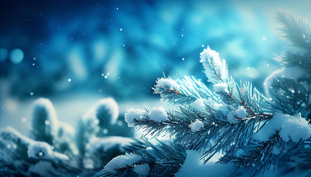 Blue winter christmas nature background frame wide format Generate Ai