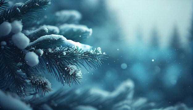 Blue winter christmas nature background frame wide format Generate Ai