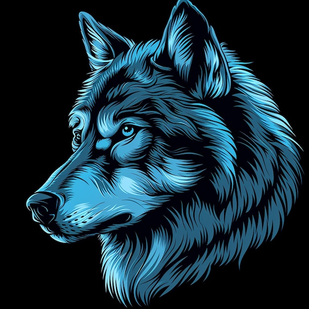 Blue Wolf Mascot on Dark Background