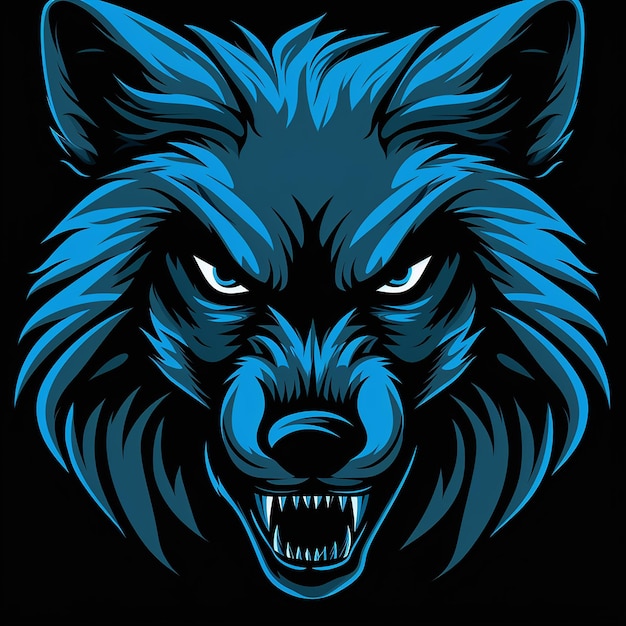 Blue Wolf Mascot on Dark Background