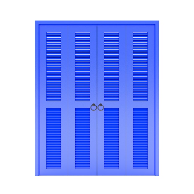 Blue wood folding door with grill 3d