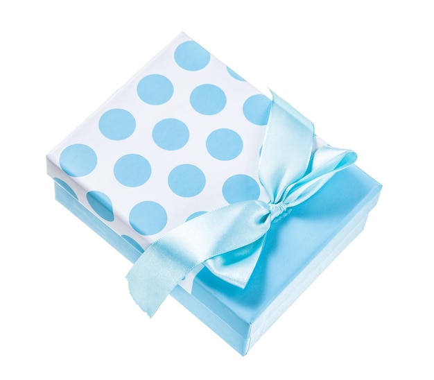 Blue wrapped present box isolated on white