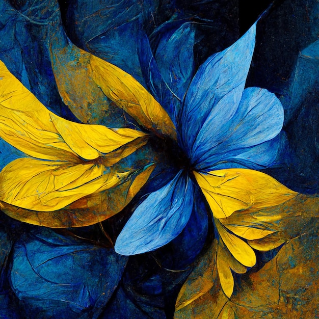 Blue and yellow abstract flower Illustration for prints