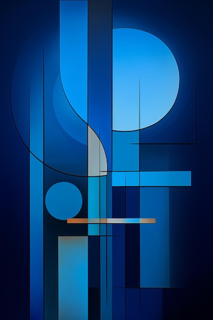 a blue and yellow abstract painting of a letter l.