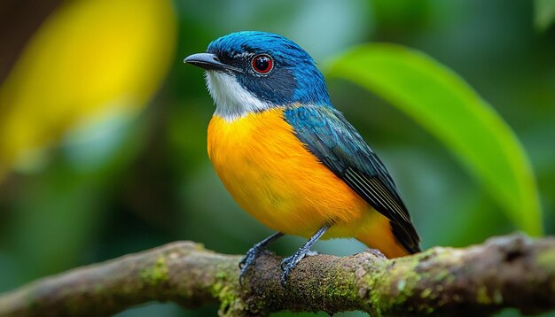 Photo a blue and yellow bird with a blue and orange body and a blue and yellow chest