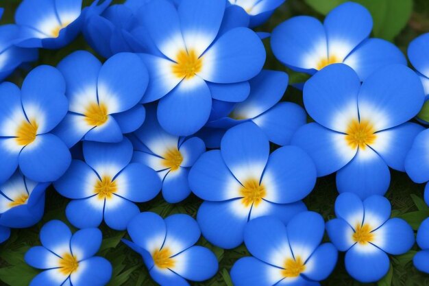 Photo blue and yellow flowers with yellow and white on them