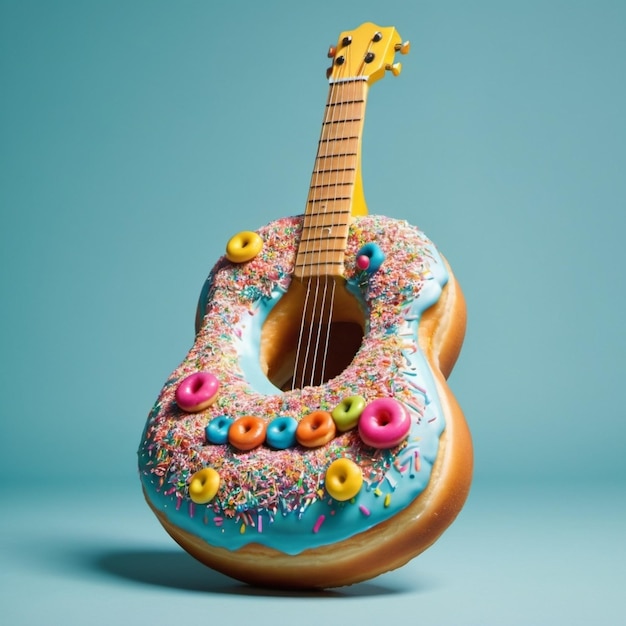 a blue and yellow guitar with sprinkles on it