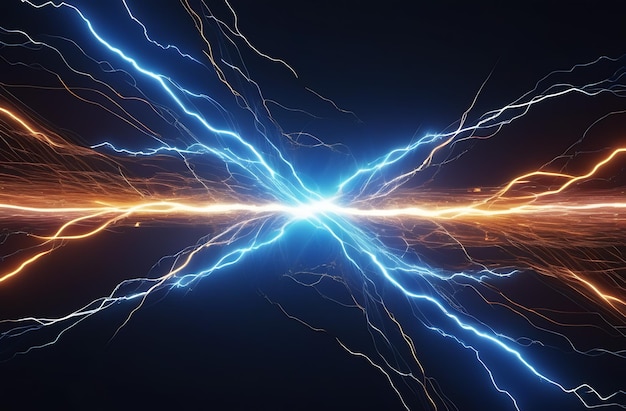 Photo blue and yellow lightning abstract background