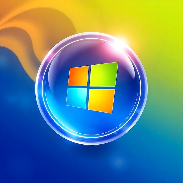 a blue and yellow logo with a blue background with a green circle and the windows windows