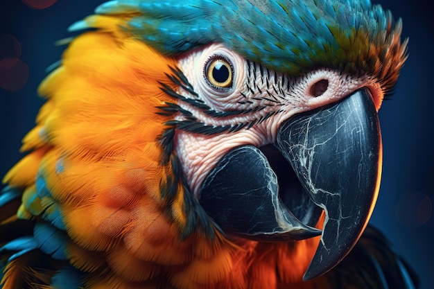 Blue and yellow macaw closeup