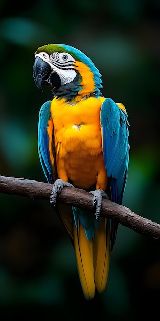 Blue and yellow macaw perched on a branch