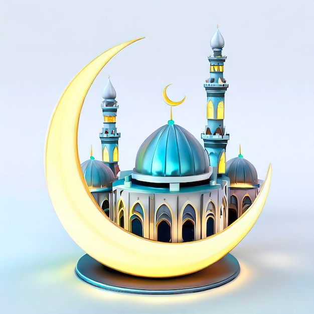 A blue and yellow moon and a crescent moon with the word ramadan on it.