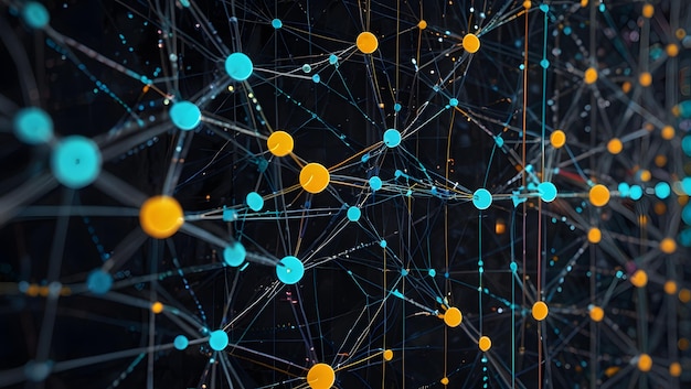 a blue and yellow network of connected connected connected dots