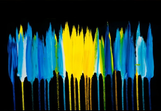 Blue and yellow paint on black background