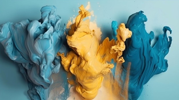 A blue and yellow paint can be used to create a painting.