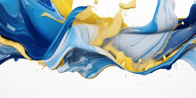 A blue and yellow paint splashing in the air